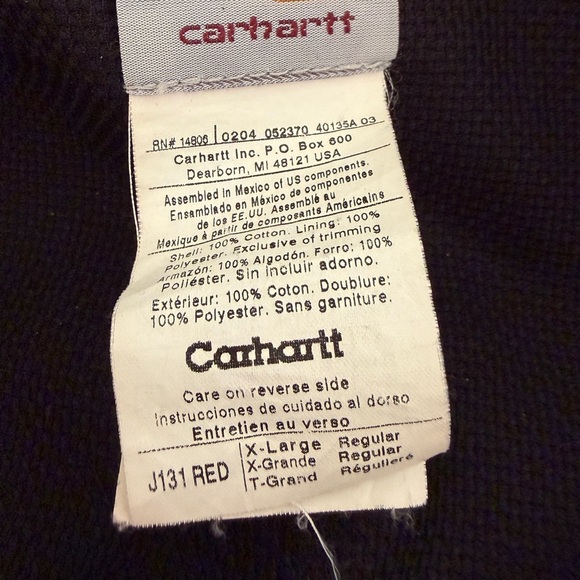 CARHARTT Duck Thermal-lined Active Jacket J131 - Red - Picture 2 of 7